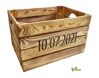 Rustikale HOLZKISTE mit DATUM Personalisiert Geschenkekiste Weinkiste Geschenk Geburtstag Hochzeitstag Jahrestag Hochzeit Jubiläum Holz