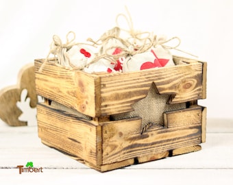 Kleine Adventskiste Rustikale Holzkiste für Adventsgeschenke Weihnachten Adventskalender für Kinder aus Holz Geschenkekiste Geschenk Stern