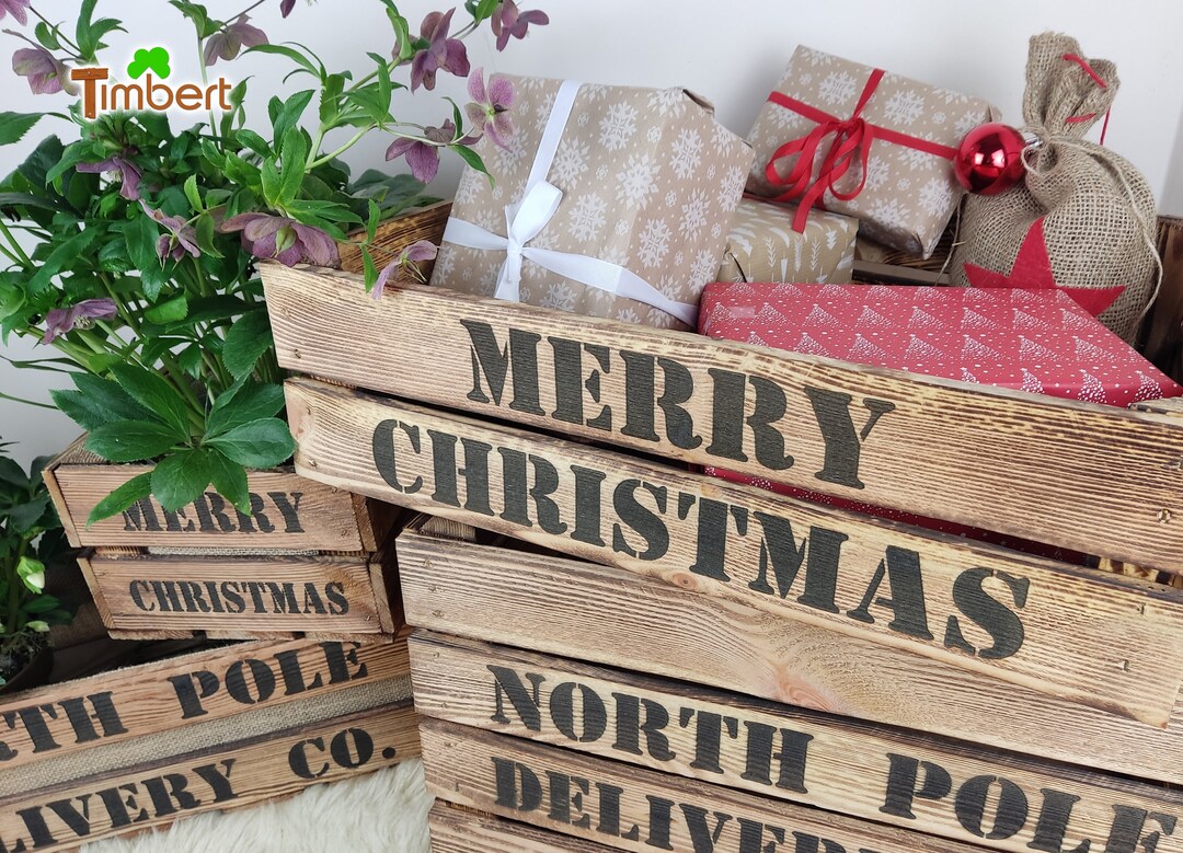 Rustic WOODEN BOXES Merry CHRISTMAS NORTHPOLE Christmas Box Etsy
