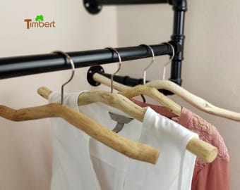 Set of 4 rustic wooden clothes hangers made from branches • Rustic clothes hangers • Natural coat hooks • Oak branch logs • Rustic wooden wardrobe