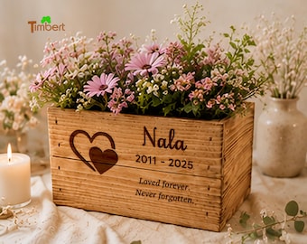 Boîte commémorative personnalisée pour animaux de compagnie • Boîte à souvenirs à planter • Jardinière pour chiens et chats • Urne funéraire en bois pour animaux de compagnie