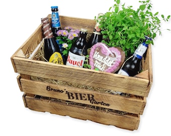 Boîte en bois rustique BEER GARDEN à remplir soi-même Panier cadeau DIY personnalisé bière cadeau homme fête des pères anniversaire enterrement de vie de jeune fille