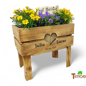 HOCHBEET mit Namen Mini-Garten Blumenbeet Holzkiste Massivholz Pflanzkasten GESCHENK HOCHZEIT Jahrestag Urban Gardening Balkon BoHo Scheune