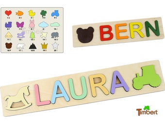 WOODEN PUZZLE with NAMES and SYMBOLS Personalized Puzzle Wooden Puzzle 1st 2nd 3rd Birthday Baptism Baby Gift for Birth Children's Toy