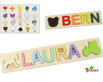 ROMPECABEZAS DE MADERA con SÍMBOLOS DE NOMBRE Complemento personalizado Puzzle De madera Puzzle 1.2.3er Cumpleaños Bautismo Bebé Regalo Nacimiento Niños Juguete Pastel