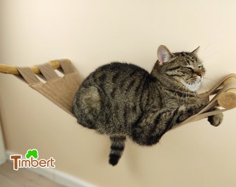 Natural CAT HAMMOCK with wall bracket made of KNOB WOOD Cozy cat lounger made of wild wood Resting place Floating hammock Gift cat