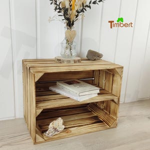 Rustic WOODEN BOX with intermediate board Shoe rack FLAMED fruit box Solid wine box Lowboard Highboard DIY furniture Office organizer design