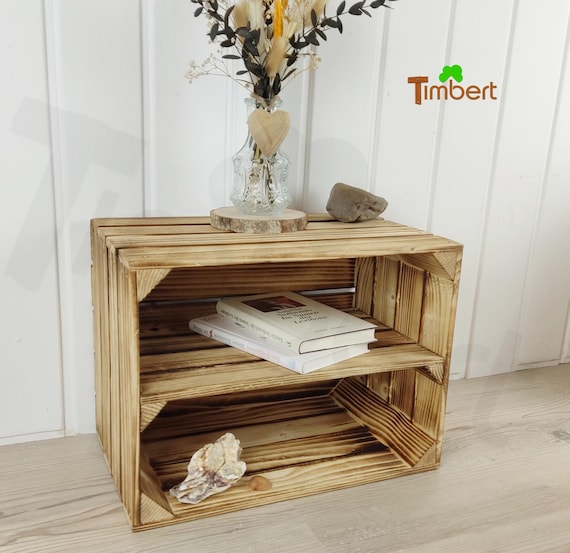 Rustikale HOLZKISTE mit Zwischenbrett Schuhregal GEFLAMMTE Obstkiste Massive Weinkiste Lowboard Highboard DIY Möbel Büro Organizer Design