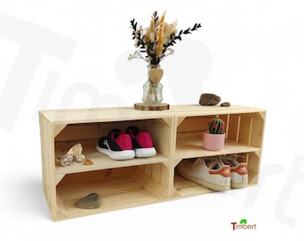 LOT de 2 caisses en bois avec planche intermédiaire DIY RACK À CHAUSSURES Boîtes à vin solides lowboard meuble à chaussures meuble de bureau organisateur design scandinave naturel