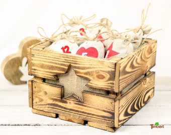 Small Advent box Rustic wooden box for Advent gifts Christmas Advent calendar for children made of wood Gift box Gift star
