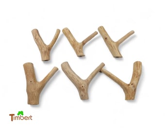 SET OF 6 WALL HOOKS made of KNOB WOOD Natural coat hooks Towel holder Rustic "Y" hooks Sustainable wooden hooks Clothes hooks Wooden gift