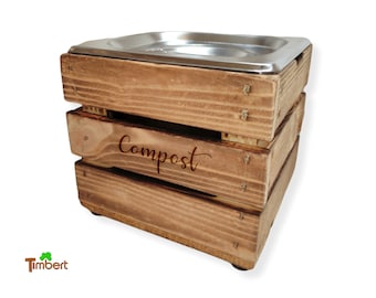 POUBELLE BIO en BOIS MASSIF et en acier inoxydable avec la marque « Compost » COMPOST BIN Compost Poubelle Poubelle Poubelle Durable Cadeau Cuisine