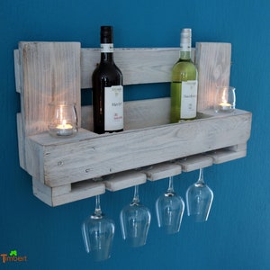 Vintage WINE RACK made from EURO PALLETS Wall Shelf Wooden Pallet Furniture Rustic Shabby Chic White Old Wood Bottle Rack Kitchen Industrial Rural
