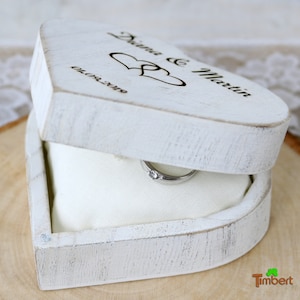 Rustic RING BOX made of WOOD Heart Ring Pillow Shabby Chic White + ENGRAVING Vintage Wedding Ring Box for Wedding Rings Ring Box Personalized
