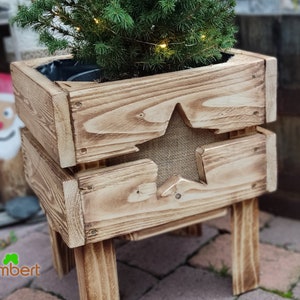Rustikaler PFLANZKASTEN HOCHBEET aus Massivholz mit STERN Outdoor Pflanzgefäß Pflanzkübel Weihnachten Balkon Garten BoHo Blumenkasten Urban