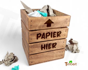 WOODEN WASTE BASKET with jute insert Office Paper Waste Bin Waste Container PERSONALIZABLE Wooden Basket Minimalist Design Sustainable Solid