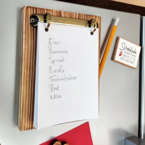 PORTA NOTE magnetico porta NOTE in legno massello BLOCCO FRIGORIFERO con portapenne incl. 100 pezzi di carta + penna lista della spesa din a6