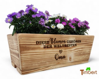 Rustic flower box made of solid wood with insert, personalized planter, gift for grandma's birthday, garden, farmhouse style, balcony box