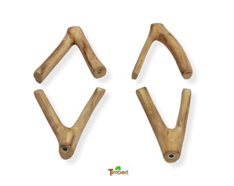 Set of 4 wall hooks made of twig wood Natural coat hooks Towel holder Driftwood Rustic Y hooks Sustainable wooden hooks Coat hooks wood