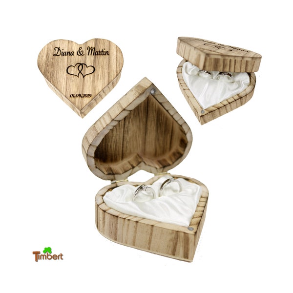 Rustikale RINGBOX aus HOLZ Herz Personalisiert Vintage Ringkissen mit GRAVUR BoHo Hochzeit Ringschachtel Eheringe Ringkästchen Ringschatulle