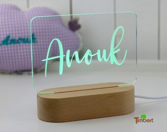 STIMMUNGSLICHT Personalisiert NAME Nachtlicht Kinder Mädchen Junge Schlummerleuchte Nachtlampe Holz Geschenk Geburtstag Baby Geburt Taufe