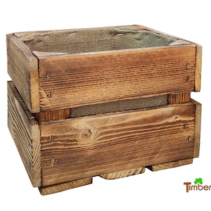 Kleine Rustikale GESCHENKEKISTE OBSTKISTE mit Jute ausgekleidet geflammte Holzkiste Altholz Blumentopf Pflanzkasten Geschenkidee Mann Frau
