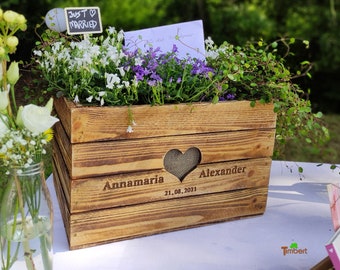 Rustic GIFT BOX RAISED BED Wedding Wine Box Vintage Wooden Wedding Gift PERSONALIZED Wooden Anniversary BoHo Money Gift