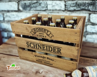 Personalized Beer Crate Birthday Rustic Wooden Crate Old Drinks Crate Vintage Beer Gift for Him Wooden Beer Box Men Father's Day