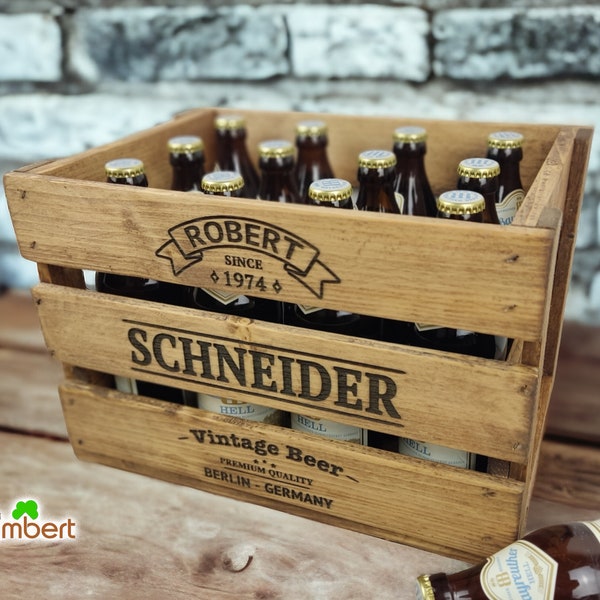 Personalisierte BIERKISTE GEBURTSTAG Rustikale Holzkiste Alte Getränkekiste Vintage Bier Geschenk für Ihn Holz Bierkasten Männer Vatertag