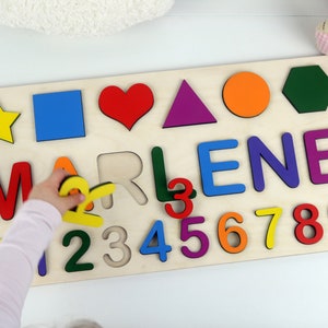 WOODEN PUZZLE with NAME personalized puzzle rainbow colors gift 1st 2nd 3rd birthday baby baptism child motor skills toy Christmas