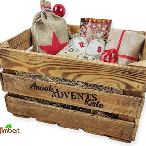 Personalized ADVENT BOX made of WOOD Rustic wooden box with straw Advent gifts ADVENT CALENDAR Christmas Christmas calendar children