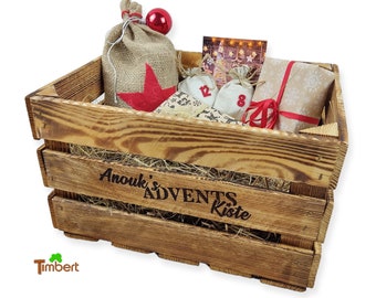 Personalized ADVENT BOX made of WOOD Rustic wooden box with straw Advent gifts ADVENT CALENDAR Christmas Christmas calendar children