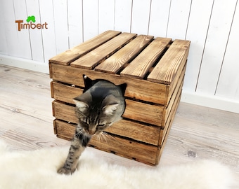 Rustic CAT TOILET with lid Litter box HIDE Cat cabinet Vintage chest Solid wood box Cat house Cat cave Gift Cat toilet