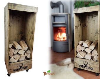 Vintage firewood rack with wheels • Woodstock firewood stand • Firewood storage box • Wood storage log storage