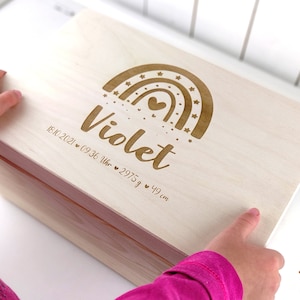 MEMORIAL BOX made of wood with name and dates of birth RAINBOW Personalized Baby Child GIFT for Birth Memory Box Crate Chest Box