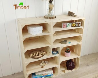 Lot de 4 caisses en bois avec planche intermédiaire DIY HIGHBOARD caisses à vin solides lowboard étagère à chaussures meubles organisateur de bureau design scandinave naturel