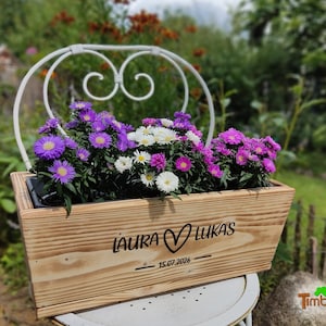Rustic FLOWER BOX made of wood with insert plant box PERSONALIZED gift for WEDDING BoHo balcony box wedding gift bride and groom