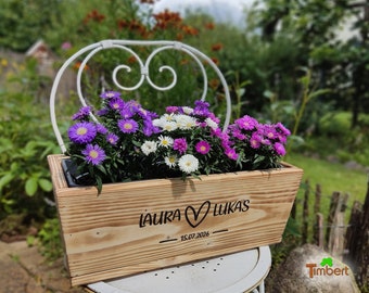 Rustic FLOWER BOX made of wood with insert plant box PERSONALIZED gift for WEDDING BoHo balcony box wedding gift bride and groom