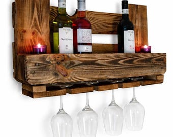 Vintage wine rack made from Euro pallets, rustic wall shelf, old wood pallet furniture, rustic shabby chic bottle rack, kitchen shelf, industrial country style