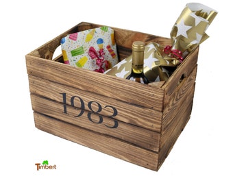 Vintage wooden box with vintage personalized rustic gift box wine box year of birth branding wood gift woman birthday wedding