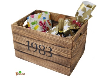 Vintage Wooden Box with Vintage Personalized Rustic Gift Box Wine Box Year of Birth Branding Wood Gift Woman Birthday Wedding