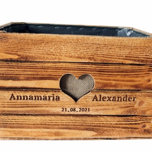 Rustic GIFT BOX RAISED BED Wedding Wine Box Vintage Wedding Gift Made of Wood PERSONALIZED Wooden Anniversary BoHo Cash Gift image 6