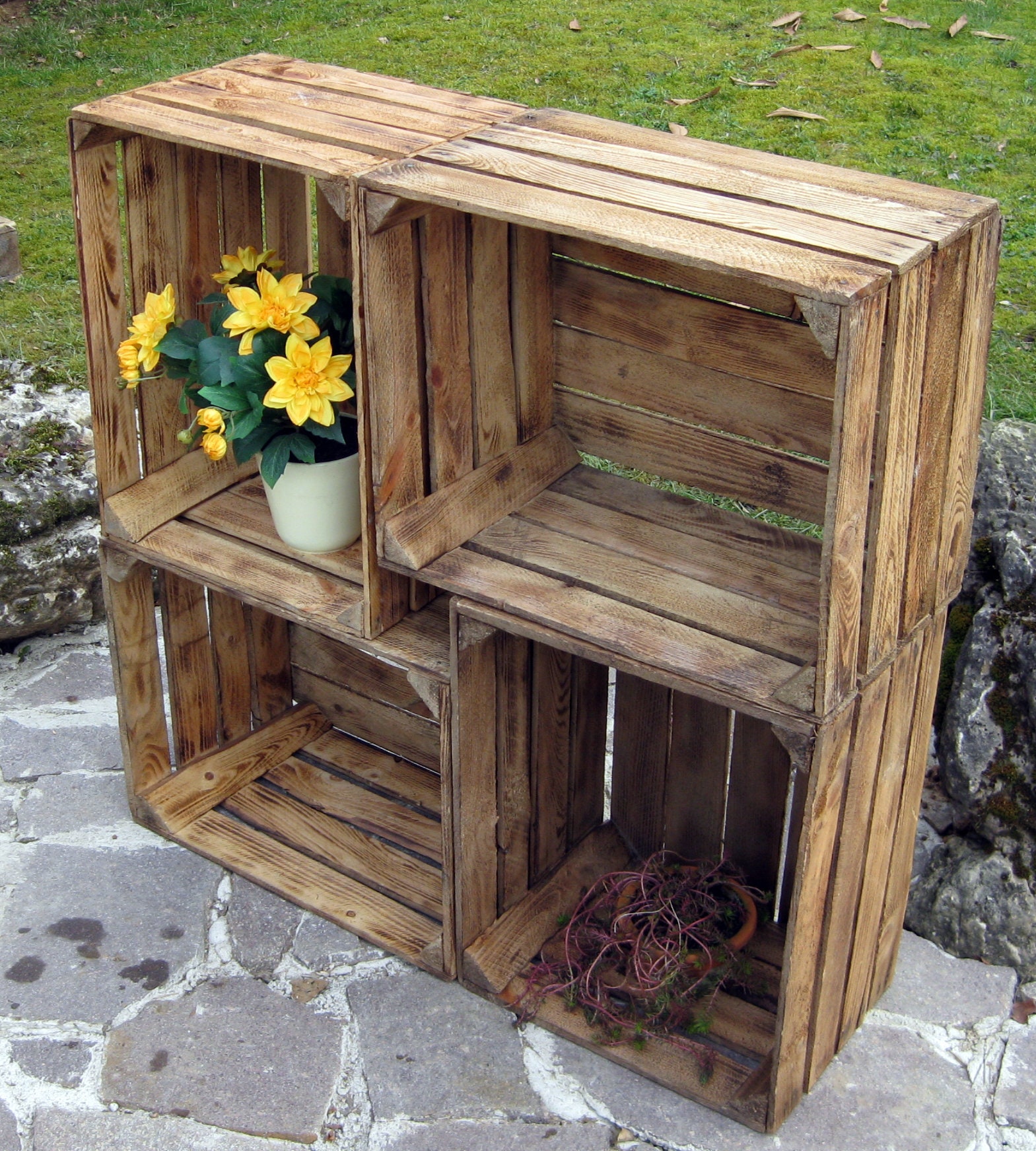 OLD Rustic FRUIT BOXES Flamed Apple Boxes Vintage Wooden Boxes Etsy UK