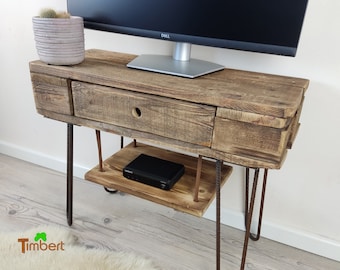 Vintage LOWBOARD TV-Board mit Schublade und Hairpin Legs aus EUROPALETTEN Sideboard Industrie Loft Design Altholz Upcycling Fernsehmöbel