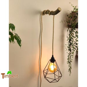 WALL LAMP made of branch wood Rustic reading light Wild wood with bark Lamp Bark wood hanging light Branch lamp hook Wooden light Natural lighting