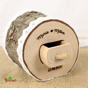 Rustic RING BOX from a TREE TRUNK + ENGRAVING personalized for wedding rings Vintage wooden ring box wedding ring pillow natural alternative