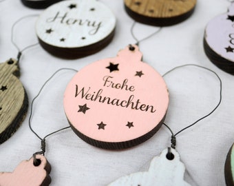 5er SET Vintage WEIHNACHTSKUGELN aus Altholz mit Name PERSONALISIERT Weihnachtsbaum Geschenkanhänger Holz Weihnachten Christbaumkugel Stern