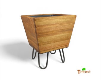 Conical wooden planter • with steel hairpin legs & insert • Flower pot, planter box, raised bed, wooden tub for balcony or terrace