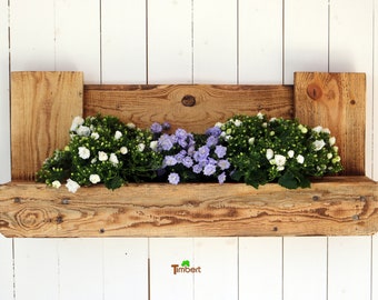 Rustic flower shelf made from pallets, garden, patio, plant shelf, recycled wood, balcony box, herb wall shelf made from reclaimed wood, railing, fence, hanging