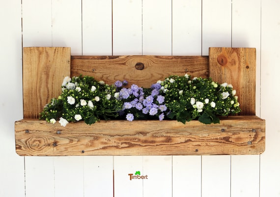BLUMENREGAL Rustikal aus PALETTEN Garten Terrasse Pflanzregal Recycling Holz Balkonkasten Kräuter Wandregal aus Altholz Gelände Zaun Hängend